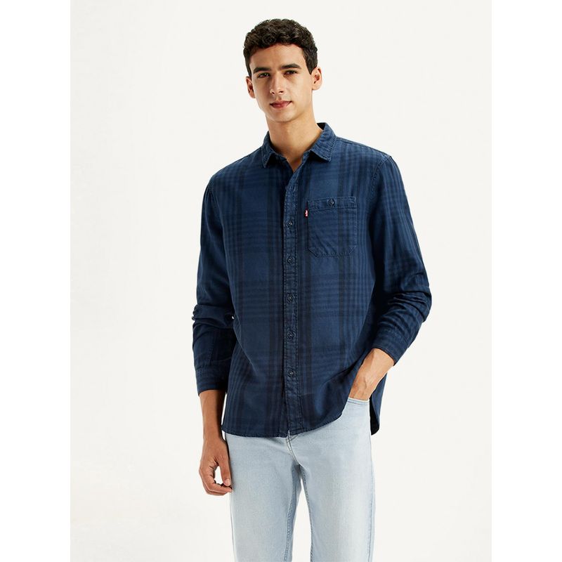 Levi's Men's Checkered Dark-Blue Slim Fit Shirt (XL)