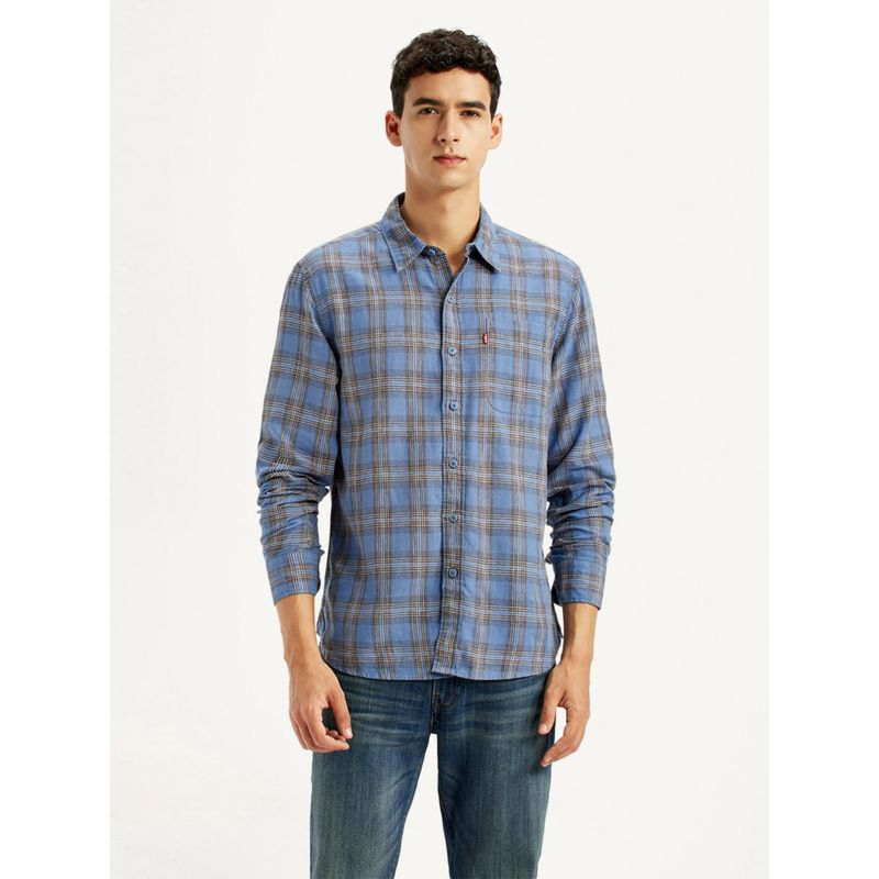 Levi's Men's Checkered Blue Slim Fit Linen Shirt (S)
