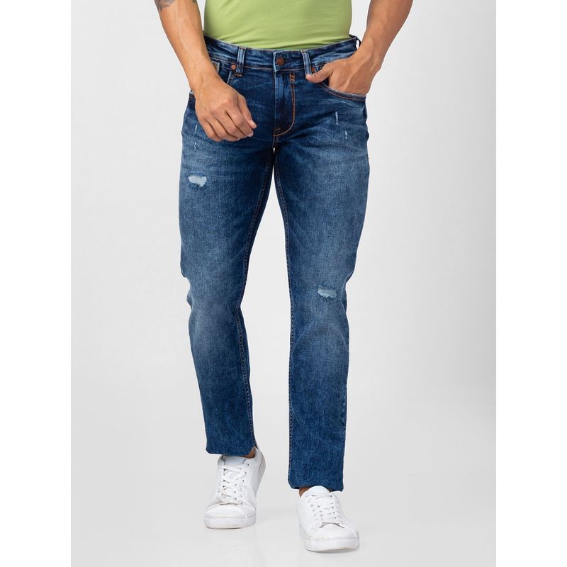Spykar Men Dark Blue Cotton Regular Fit Narrow Length Jeans (Rover) (34)
