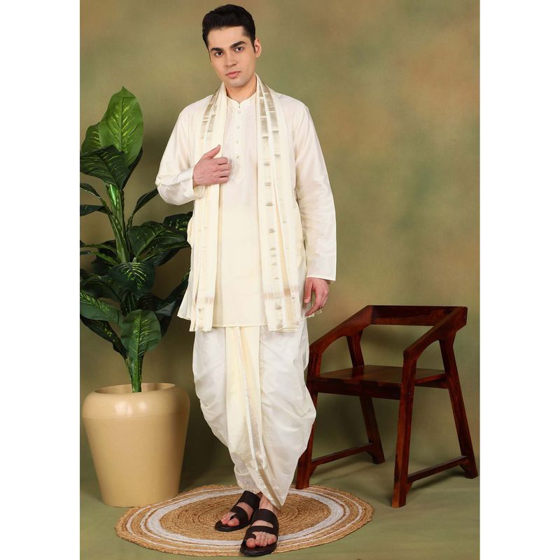 TATTVA Men Art Silk Ethnic Kurta and Dhoti with Shalya (Set of 3) (38)