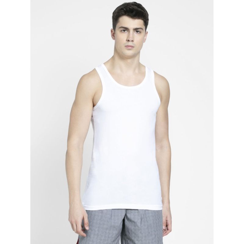 Jockey 8820 Mens Super Combed Cotton Sleeveless Vest with Extended Length White (XL)
