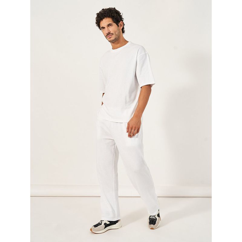 Styli Men White Typographic Print Oversized Co-Ord (Set of 2) (L)