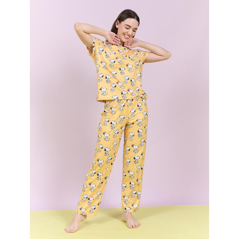 Sweet Dreams Womens Snoopy Top With Pyjama Yellow (XL)