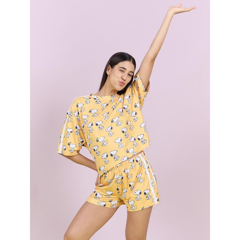 Sweet Dreams Womens Snoopy Top With Shorts Yellow (M)