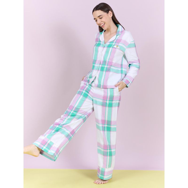 Sweet Dreams Womens Checked Snoopy Front Open Shirt With Pyjama (XS)