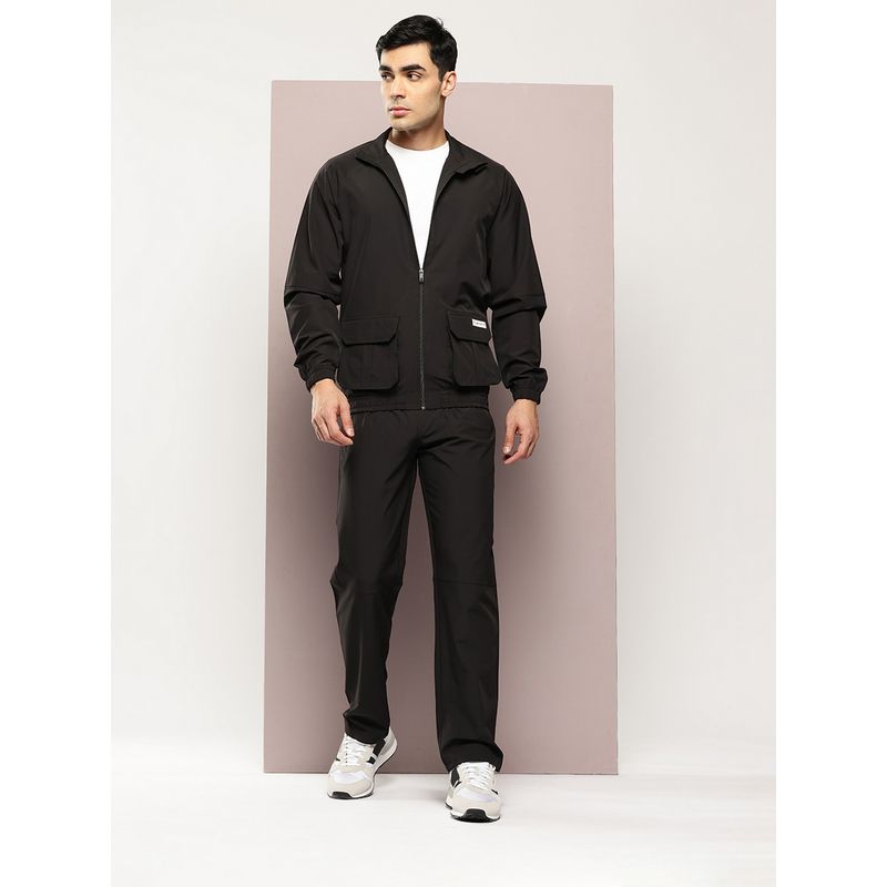 TURNFIT Men Black Regular Fit Zip-Front Jacket with Trackpant (S)