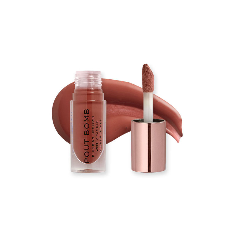 Makeup Revolution Pout Bomb Plumping Lipgloss-Vitamin E For Nourishment & High Shine - Cookie Deep Nude