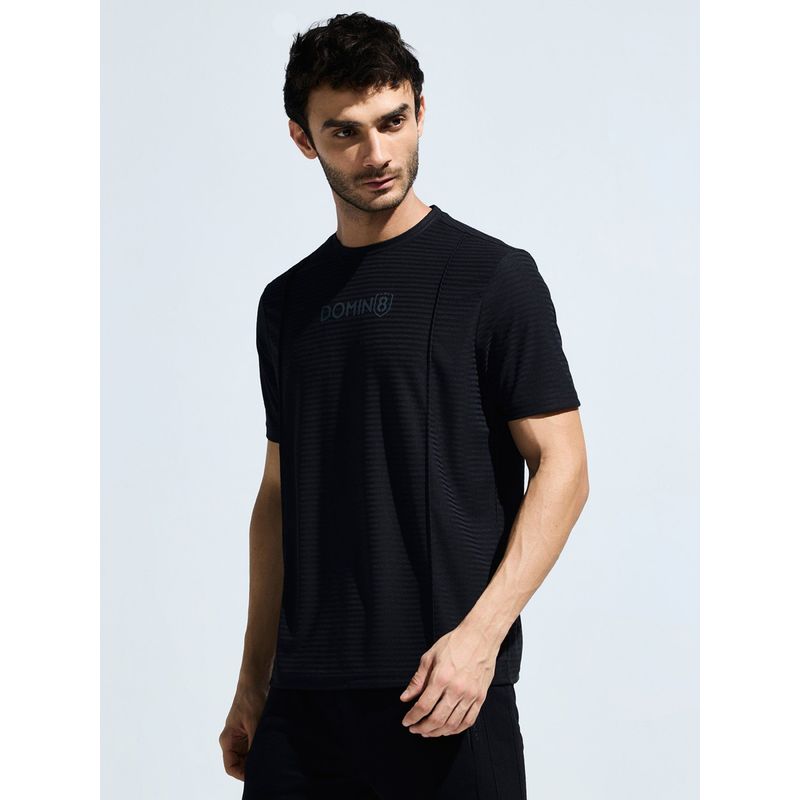 DOMIN8 Men Black Polyester Graphic Regular Fit T-Shirt (M)