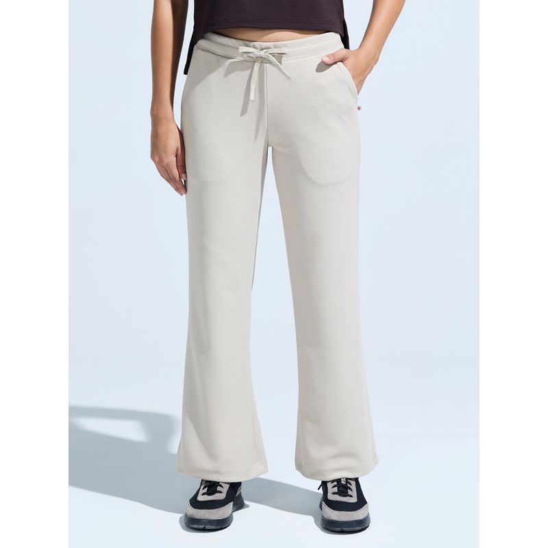 DOMIN8 Women Off White Wide Leg Stretchable Moisture Wicking Trackpant (S)