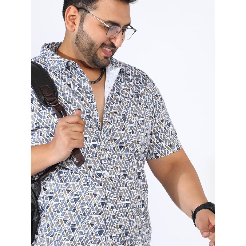Instafab Plus Men Prussian Blue Geometric Shirt (3XL)