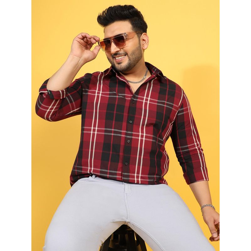 Instafab Plus Men Red Cotton Checks Shirt (6XL)