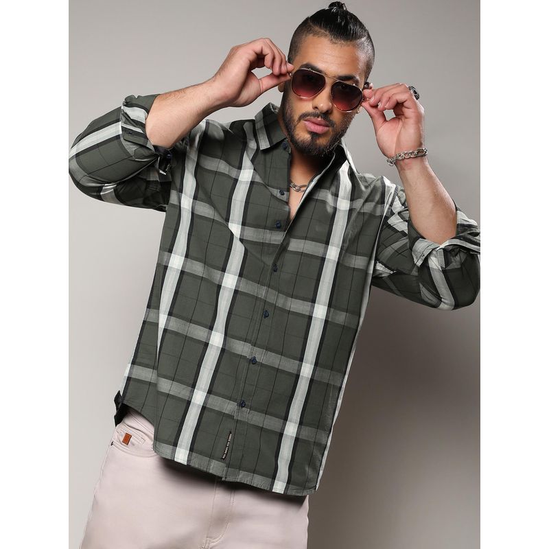 Instafab Plus Men Tartan Plaid Dark Green Shirt (3XL)