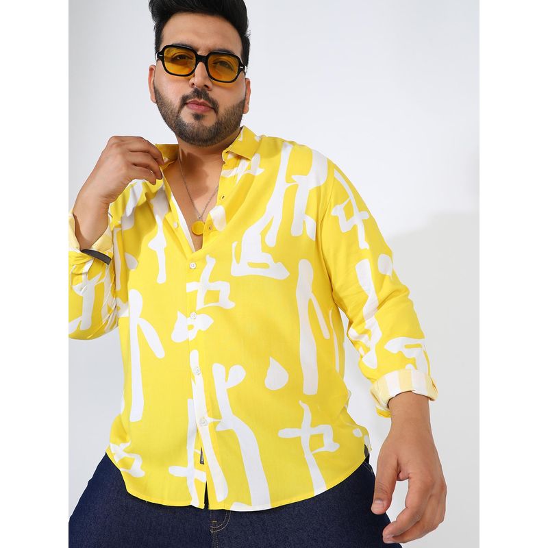 Buy Instafab Plus Men Lemon Yellow Abstract Print Shirt Online
