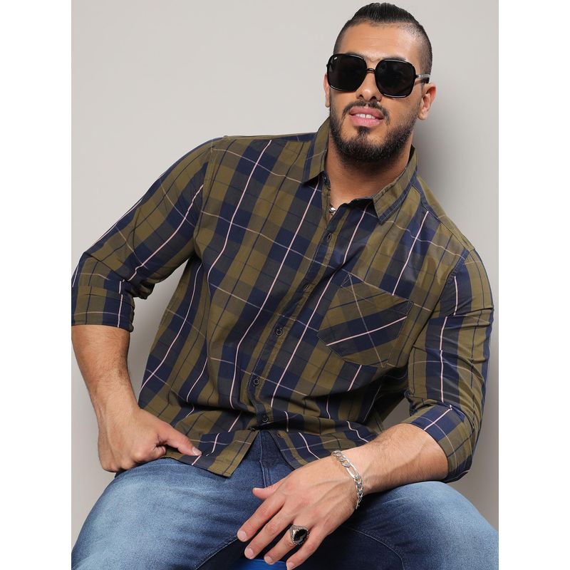 Instafab Plus Men Olive Green Tartan Plaid Shirt (3XL)