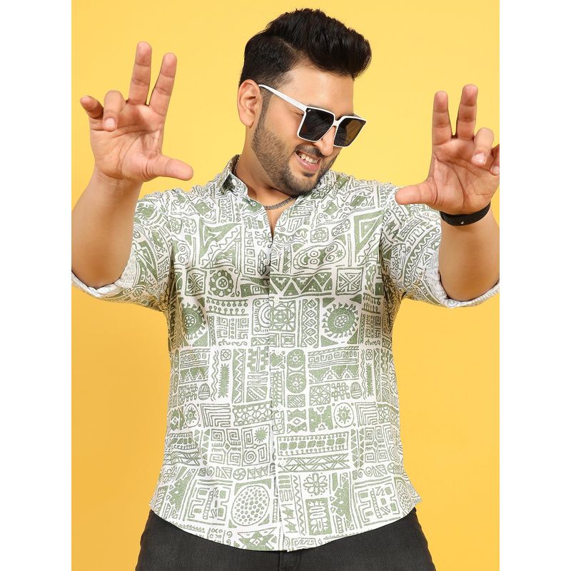 Instafab Plus Men Sage Green Contrast Aztec Shirt (3XL)