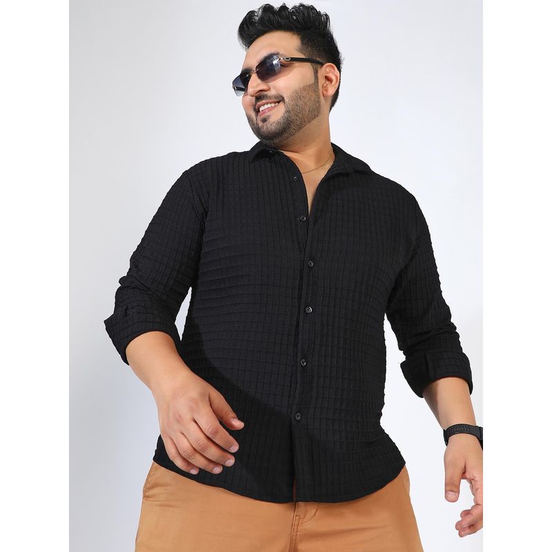 Instafab Plus Men Midnight Black Embossed Graph Check Shirt (3XL)