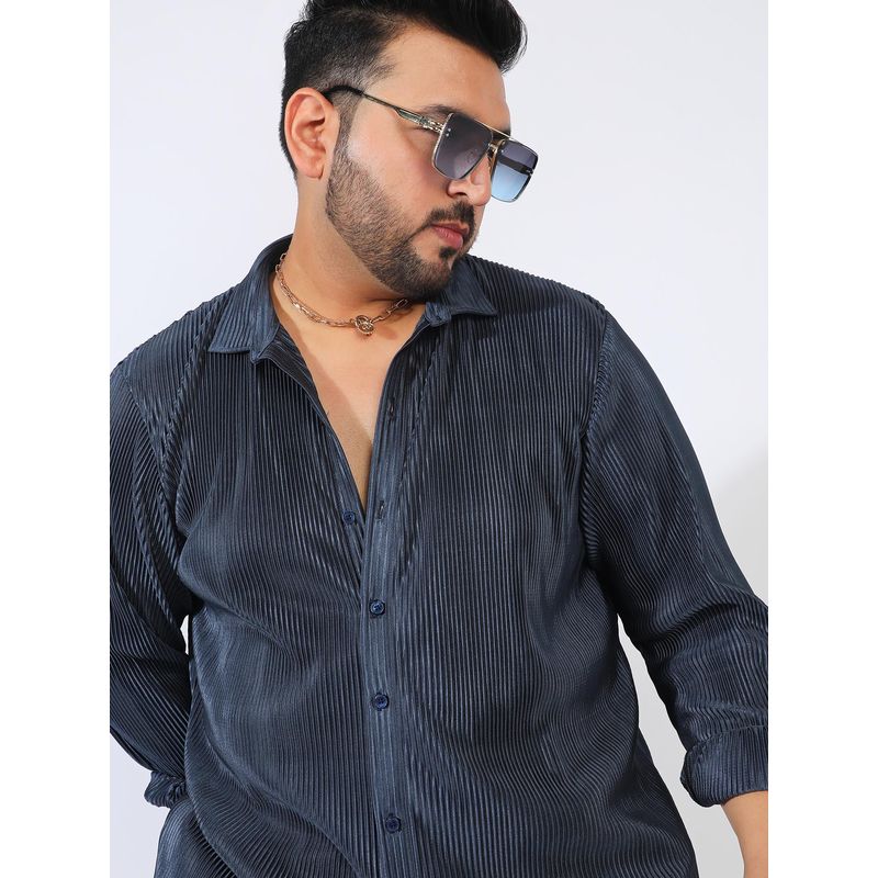 Instafab Plus Men Navy Blue Pleat-Creased Shirt (3XL)