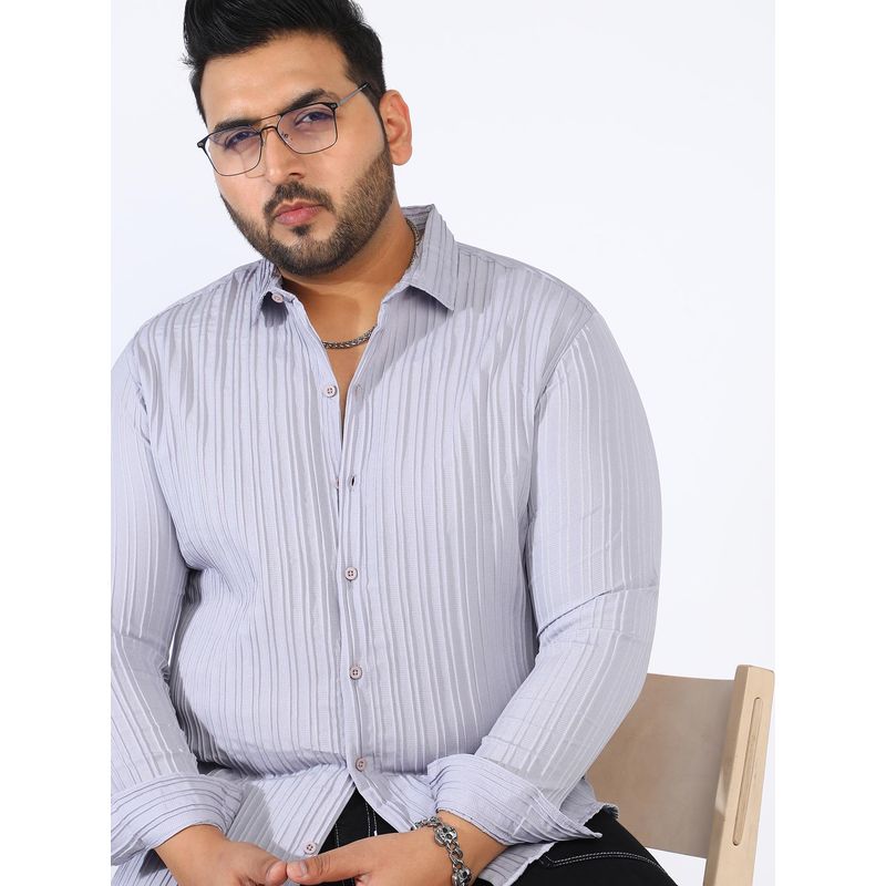 Instafab Plus Men Moon Grey Self-Design Striped Shirt (3XL)