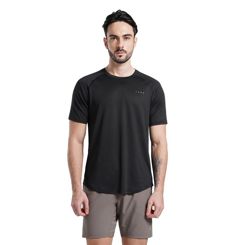 Tego Men Power Black Polyester Core Tech Solid T-Shirt (L)