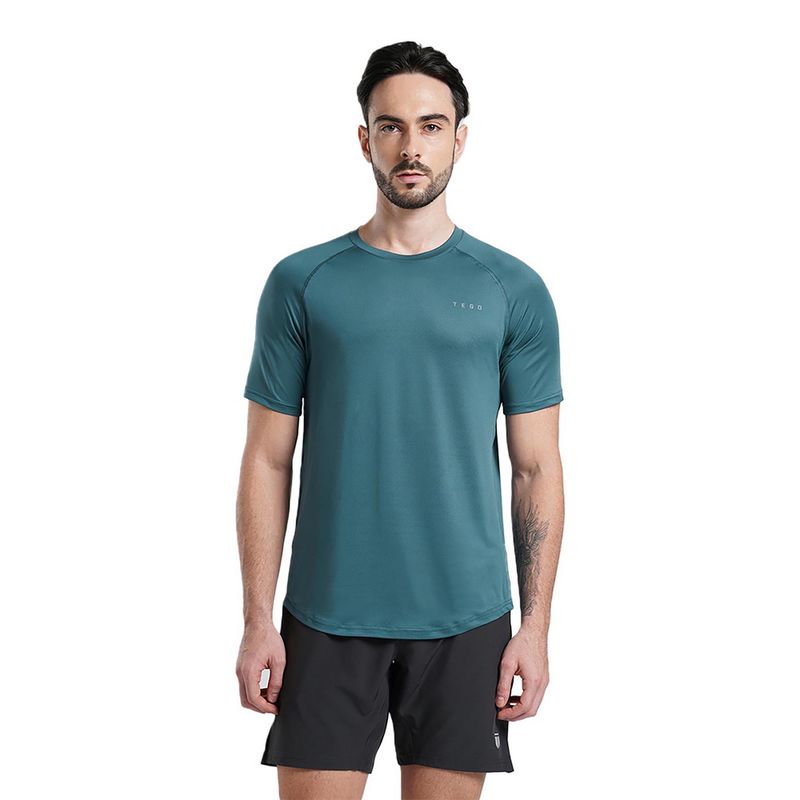 Tego Men Teal Polyester Core Tech Solid T-Shirt (XL)