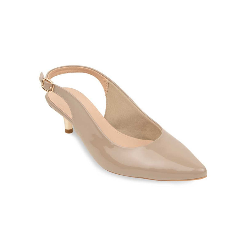 ROCIA By Regal Beige Women Solid Patent Closed Toe Kitten Heel Sandal (EURO 40)