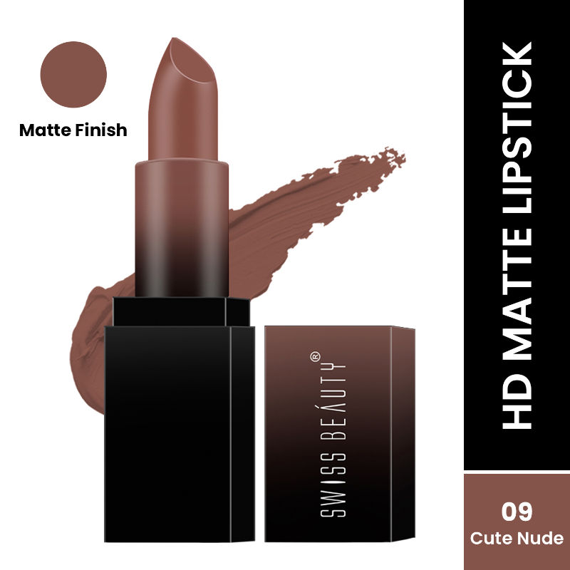 Swiss Beauty HD Matte Lipstick , High Coverage , Lightweight - 09 Cute Nude