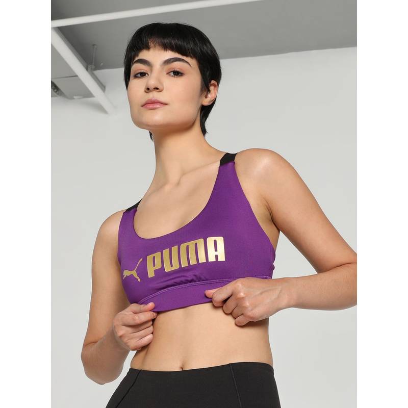 Puma Mid Impact Fit Women Purple Sports Bra (L)