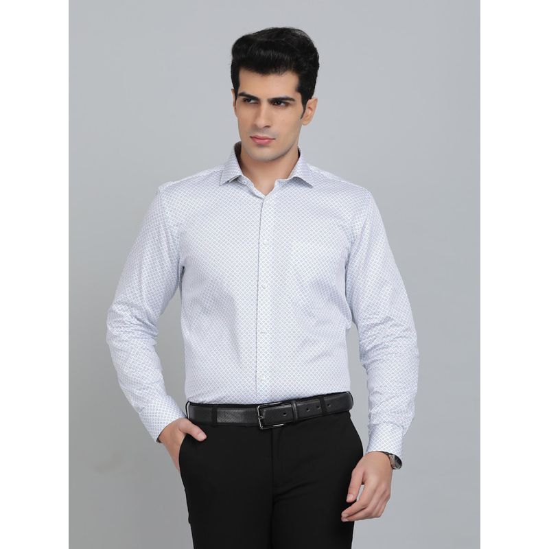 Greenfibre Regular Fit Printed White Cotton Formal Shirt (39)