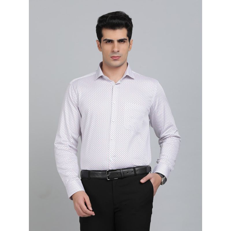 Greenfibre Regular Fit Printed White Cotton Formal Shirt (39)