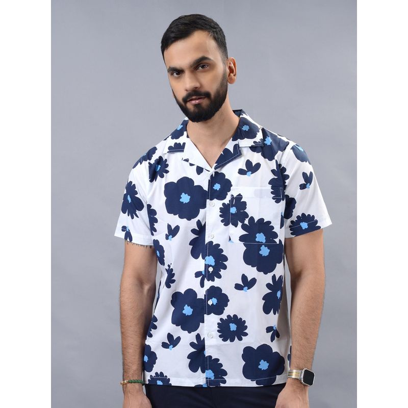 JadeBlue Slim Fit Printed White Cotton Casual Shirt (42)