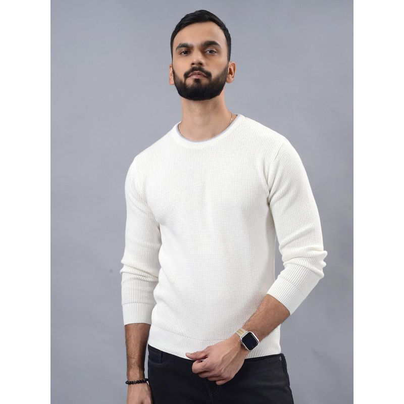 JadeBlue Slim Fit Textured White Cotton Winter Sweatshirt (40)