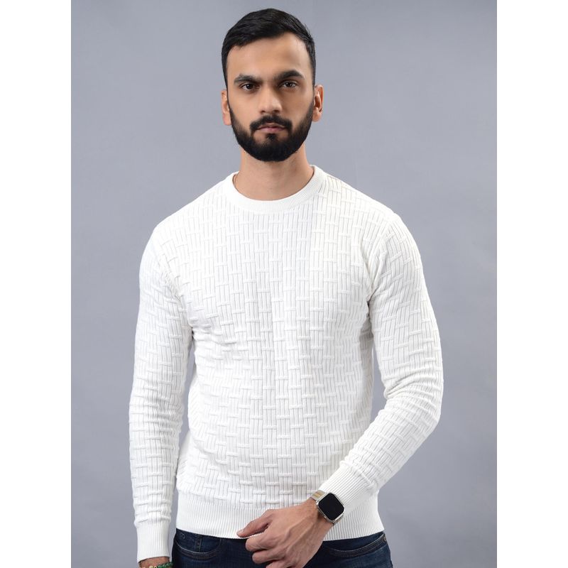JadeBlue Slim Fit Self Design White Cotton Winter Sweatshirt (39)