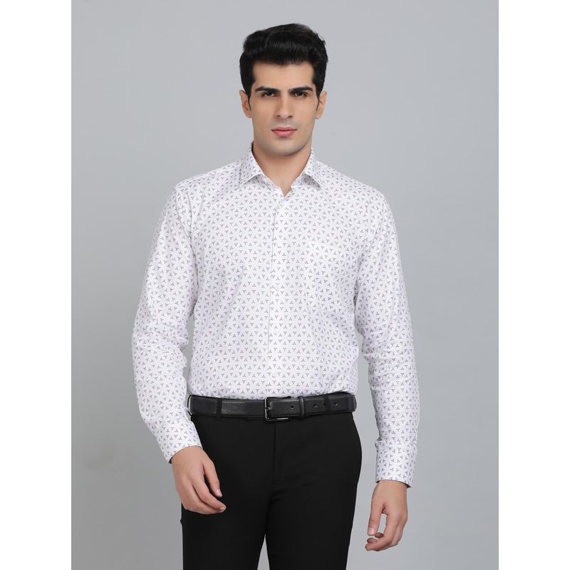 JadeBlue Regular Fit Printed White Cotton Formal Shirt (39)