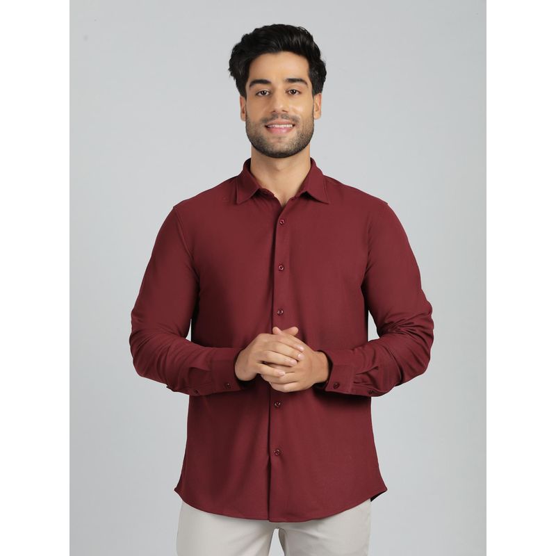 JadeBlue Slim Fit Solid Maroon Polyester Casual Shirt (40)