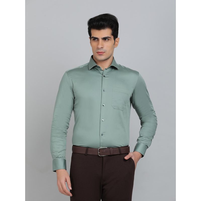 Metal Slim Fit Solid Metal Pista Green Cotton Formal Shirt (39)