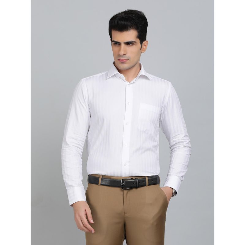Metal Slim Fit Stripes Metal White Cotton Formal Shirt (39)