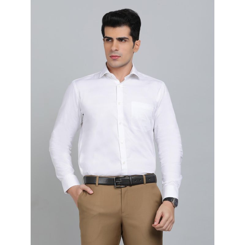 Metal Slim Fit Stripes Metal White Cotton Formal Shirt (39)