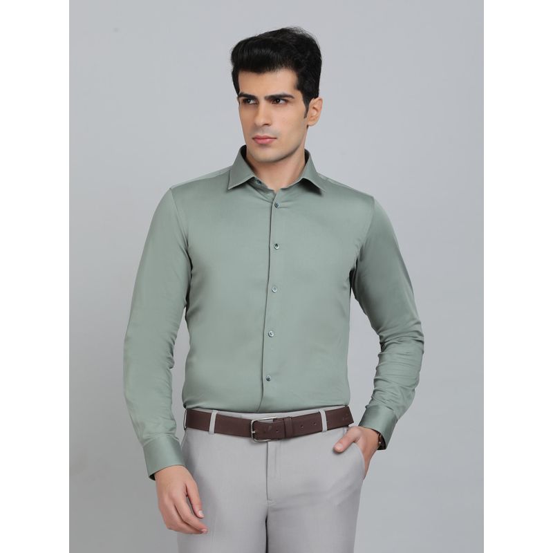 Wyre Slim Fit Solid Pista Green Blended Party Wear Shirt (40)