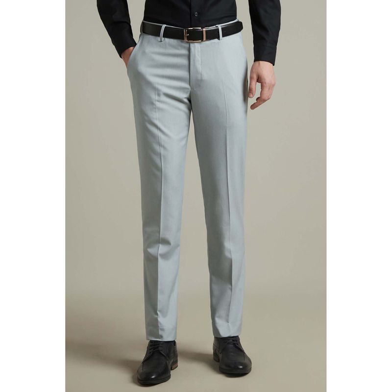 Louis Philippe Men Grey Slim Fit Textured Flat Front Formal Trouser (30)