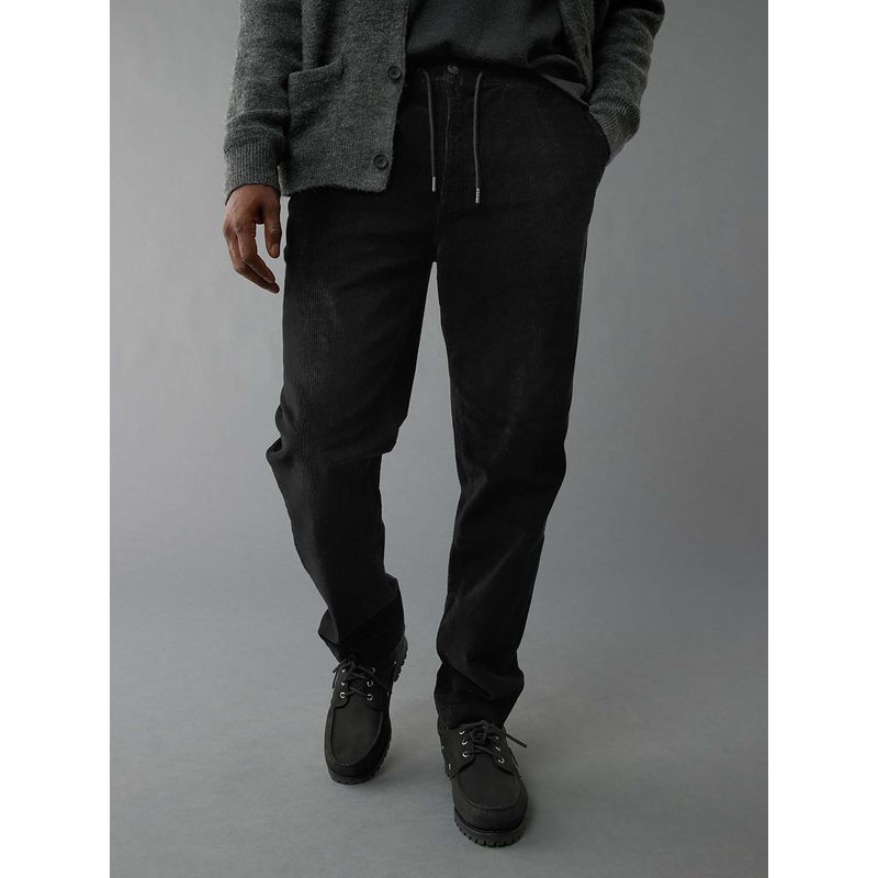 American Eagle Men Black Corduroy Pull-On Athletic Fit Easy Trouser (S)