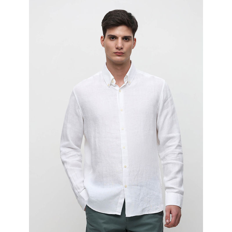SELECTED HOMME White Linen Full Sleeves Shirt (L)
