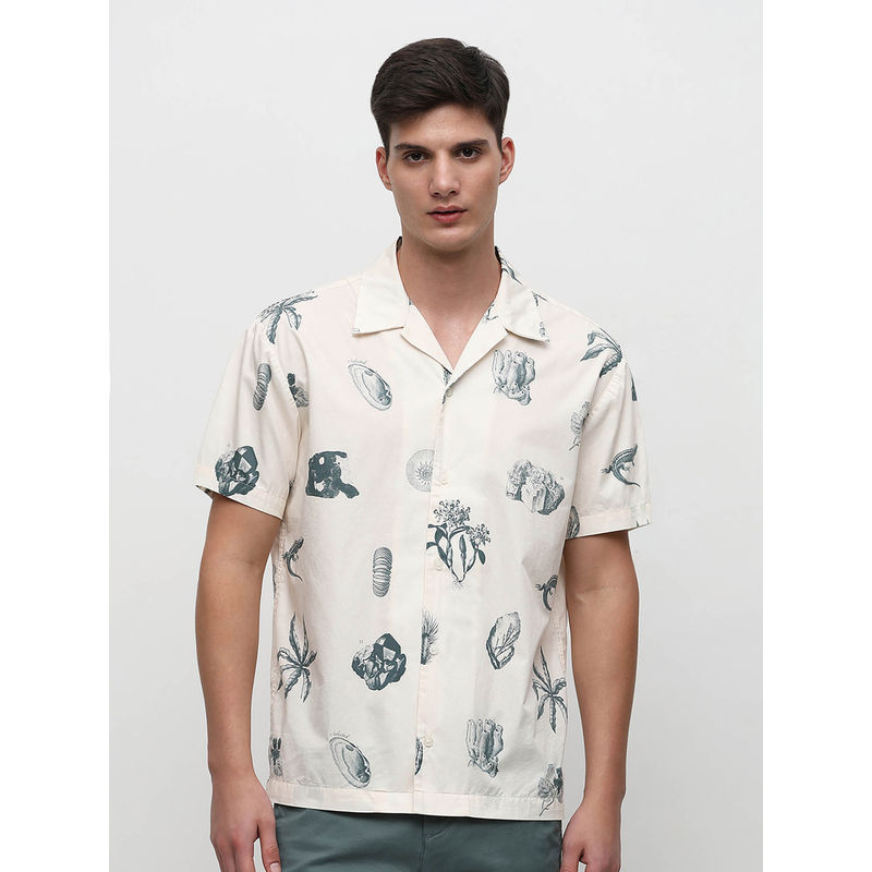 Selected White Shell Print Casual Shirt (L)
