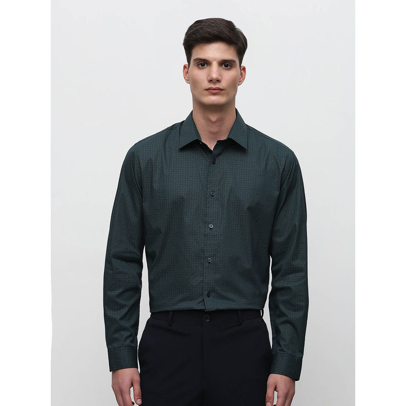 Selected Dark Green Printed Formal Full Sleeves Shirt (M)