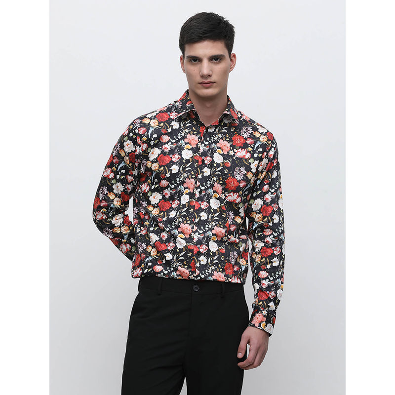 Selected Black Floral Print Cotton Shirt (S)