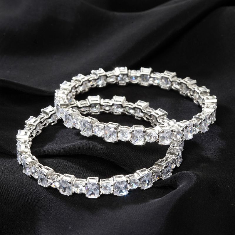 PANASH Set of 2 Silver-Toned White AD Stone-Studded Rhodium-Plated Handcrafted Bangles (2.4)