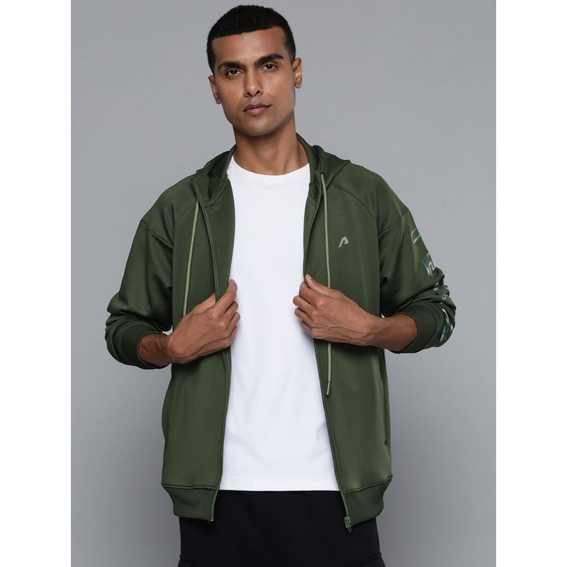 Alcis Men Olive Typography Running Bomber Jacket (L)