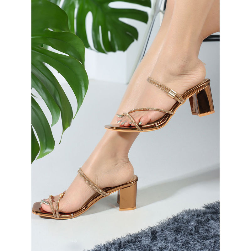 Iconics Womens Embellished Fashionable Antique Color Heel Sandals (EURO 39)