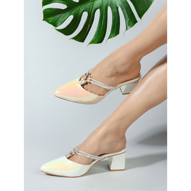 Iconics Womens Fashionable White Color Heel Mules (EURO 38)
