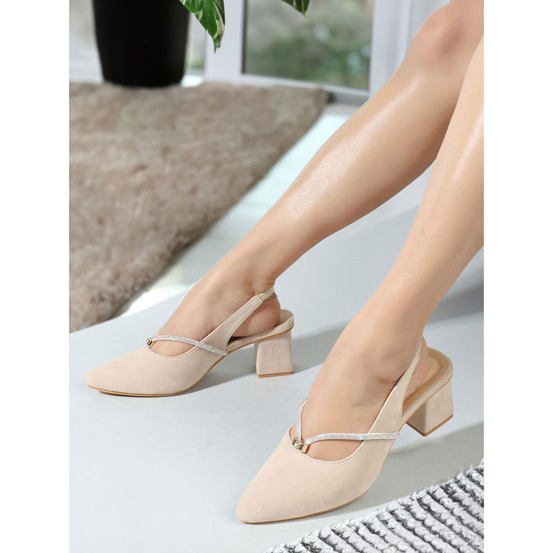 Iconics Womens Pointed Toe Beige Color Backstrap Heel Mules (EURO 36)