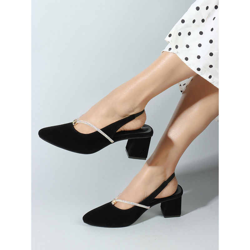 Iconics Womens Pointed Toe Black Color Backstrap Heel Mules (EURO 36)